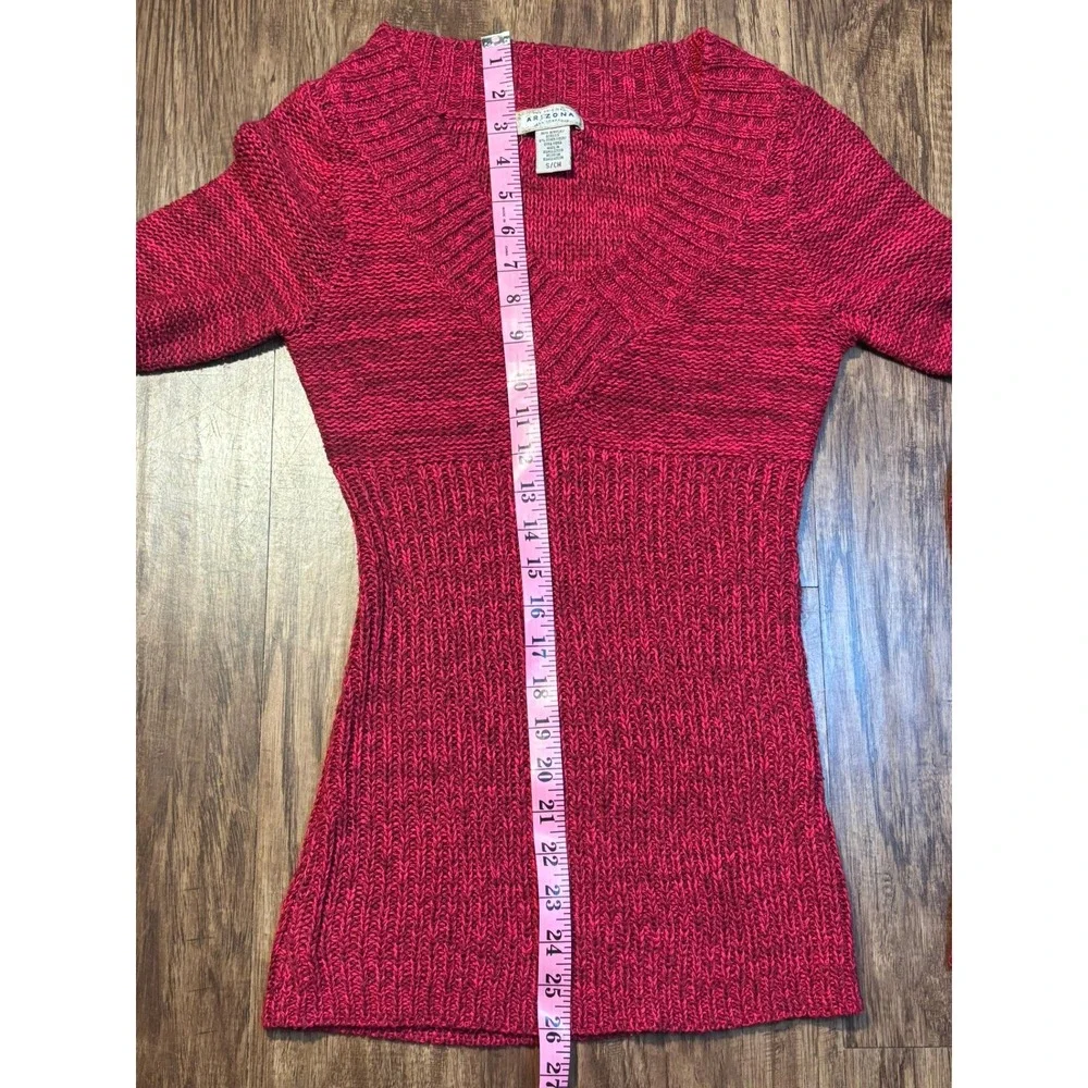 y2k long length Pink Marled Knit V-Neck Sweater Sz S layering retro academia 90s - Picture 5 of 6